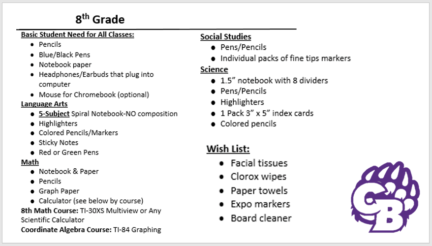 ≫ Cherokee County High School Supply List > 2024